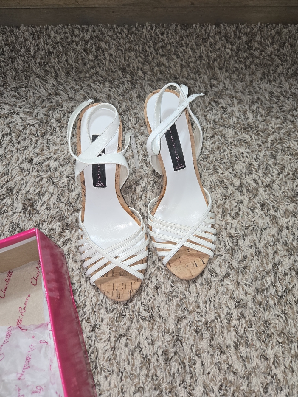 Steve Madden White Strappy Cork Wedge Sandals